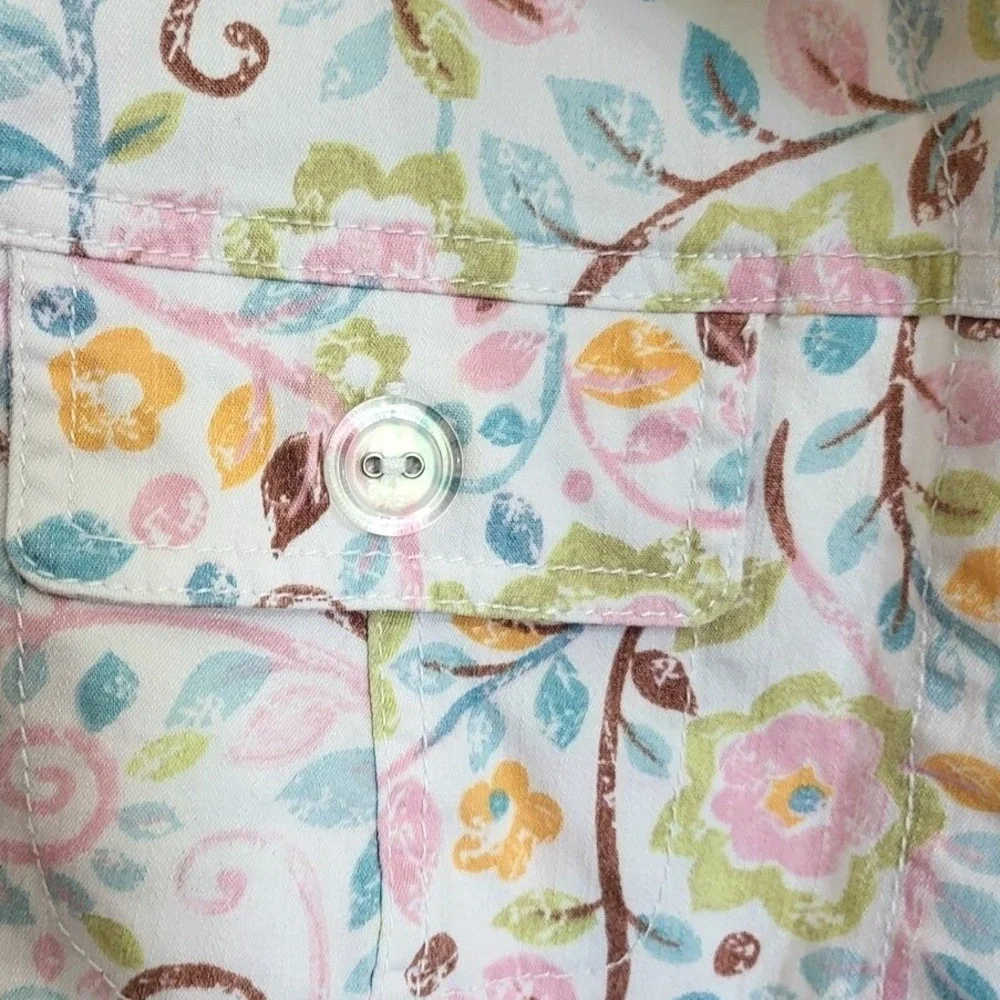 Koret Women White Pastel Floral 3/4 Sleeve Button Boho Light Cottage Jacket Larg